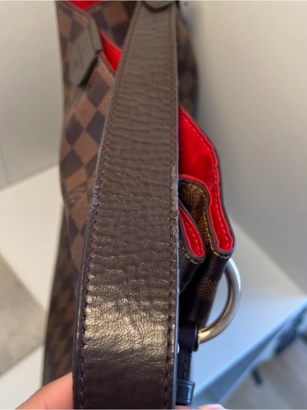 Louis Vuitton Damier Ebene Shoulder Bag with Red Interior - Picture 5 of 8